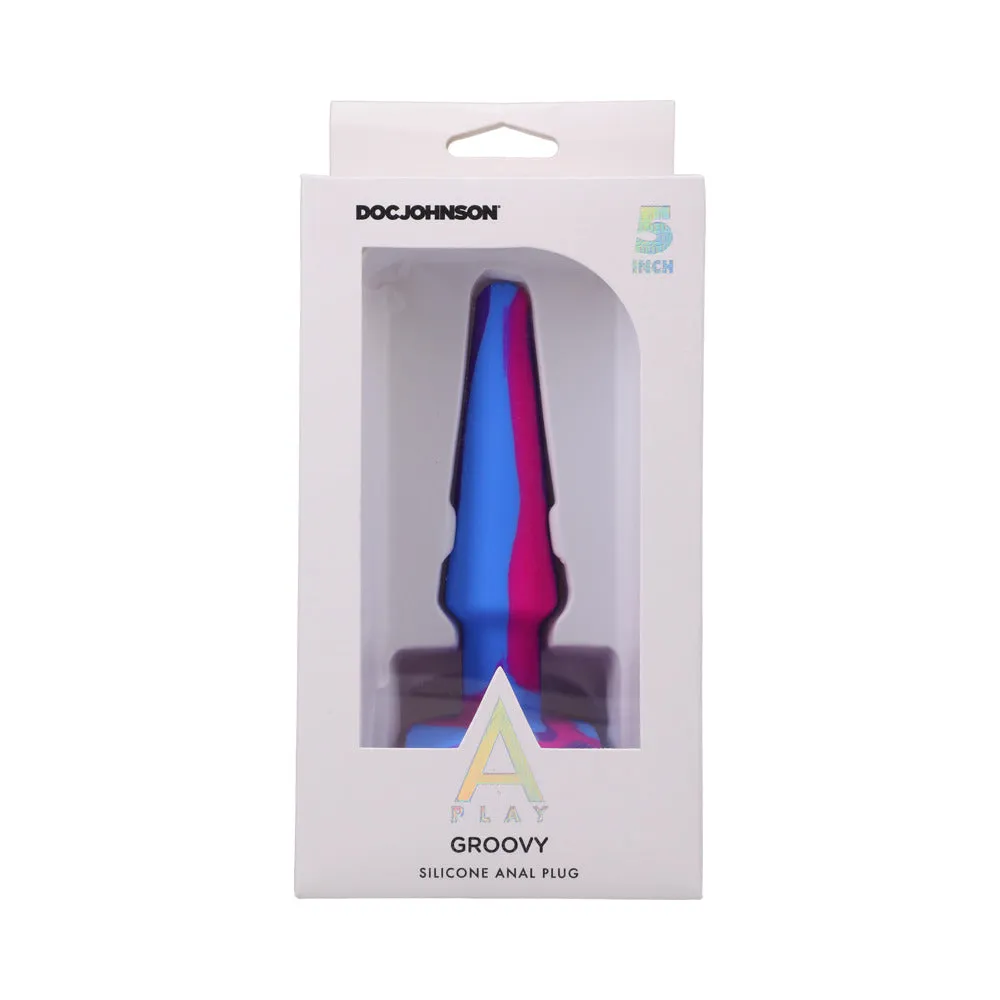 A-Play Groovy Silicone Anal Plug 5 in. Multi-Colored, Pink