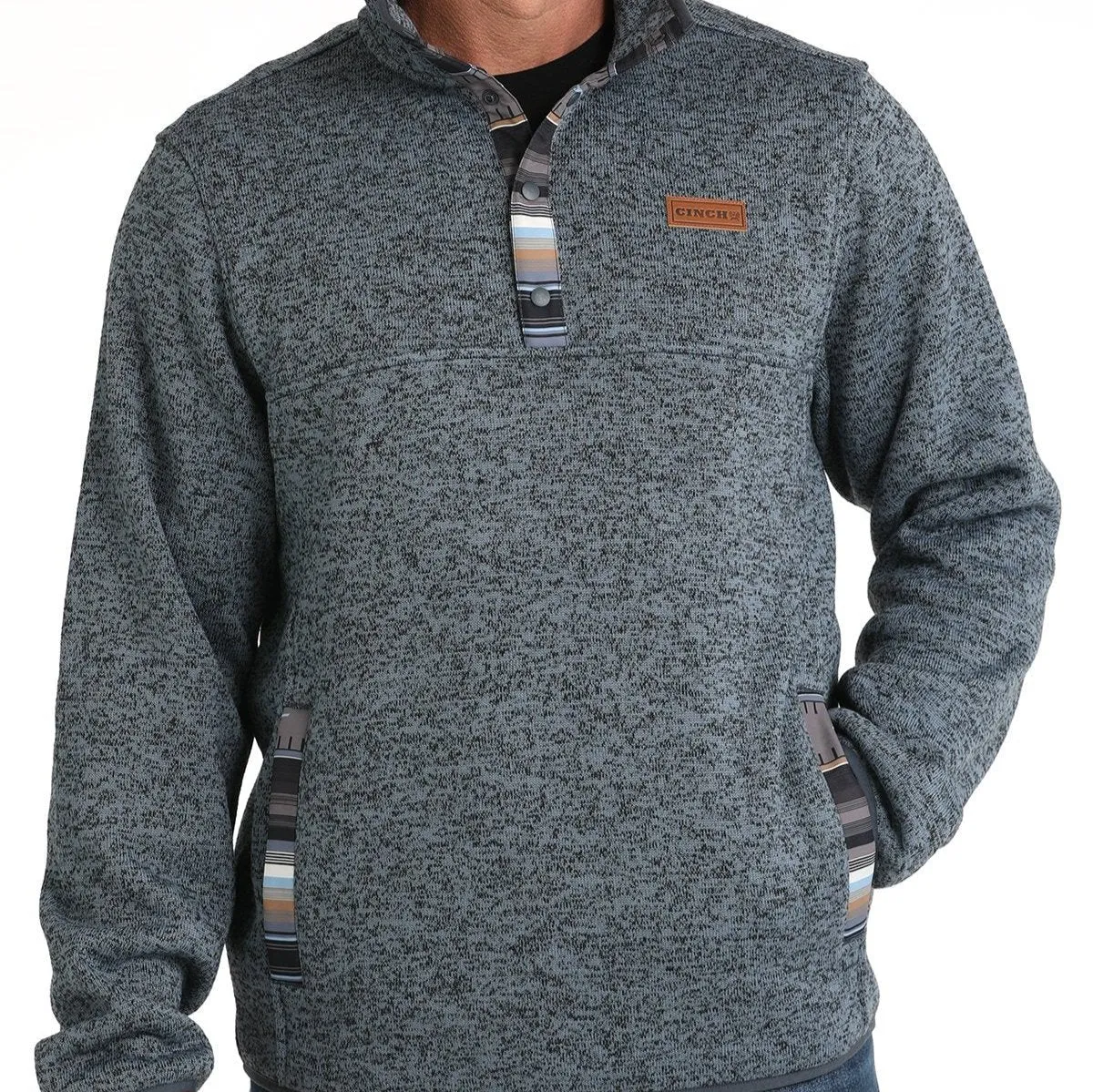 Cinch Men's Logo Quarter Snap Pullover Sweater in Blue