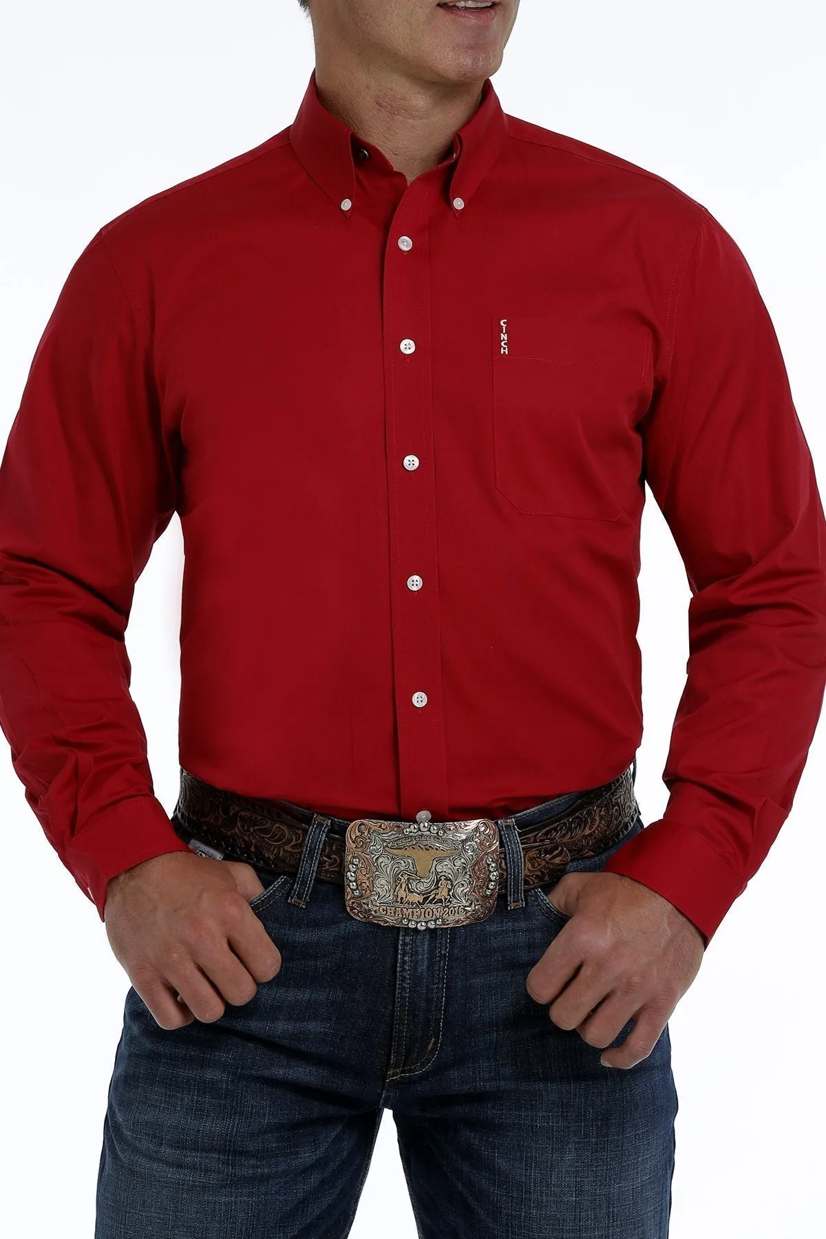 CINCH MEN'S MODERN FIT RED BUTTON-DOWN SHIRT STYLE MTW1347022