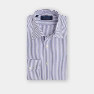 Classic Fit, Classic Collar, Two Button Cuff Shirt in Blue Standard Stripe