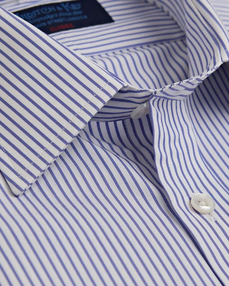 Classic Fit, Classic Collar, Two Button Cuff Shirt in Blue Standard Stripe