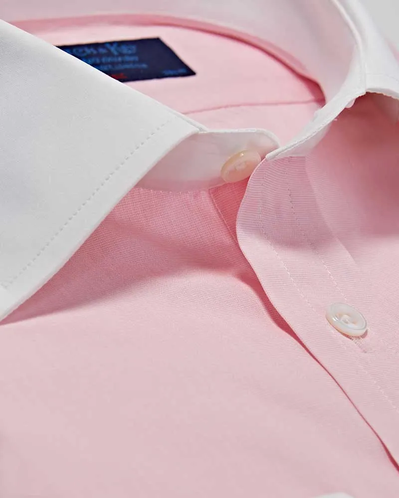 Classic Fit Plain Pink End-on-End Cotton Shirt with White Classic Collar & Double Cuff