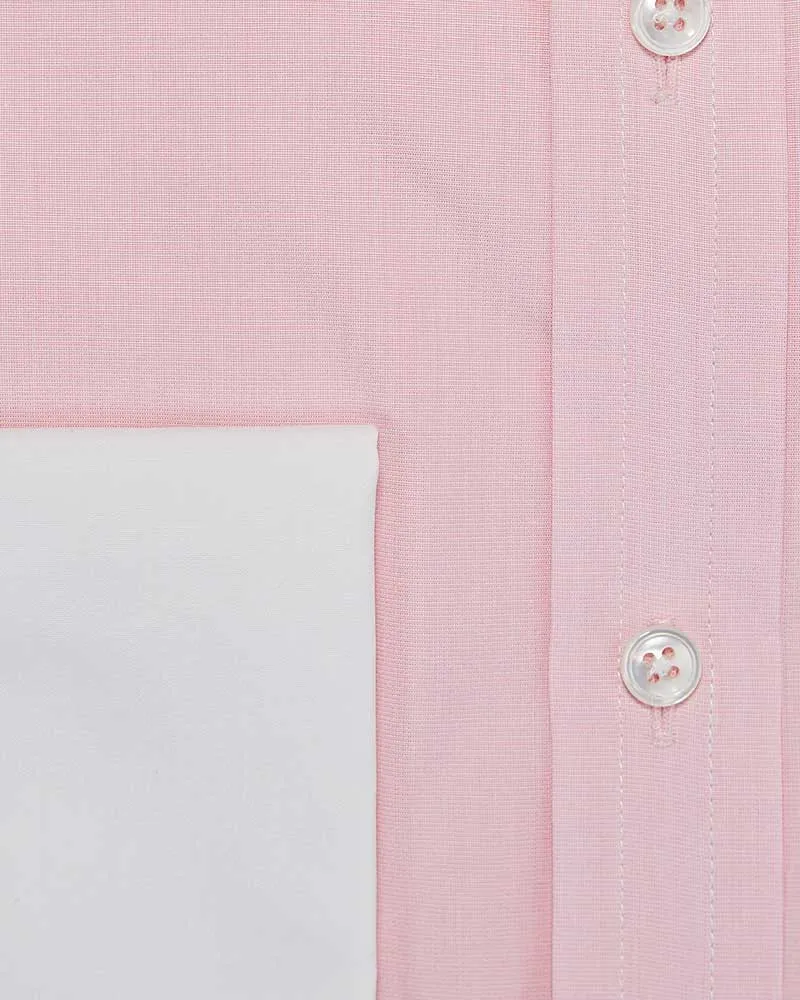 Classic Fit Plain Pink End-on-End Cotton Shirt with White Classic Collar & Double Cuff