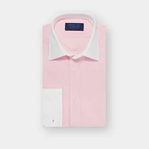 Classic Fit Plain Pink End-on-End Cotton Shirt with White Classic Collar & Double Cuff