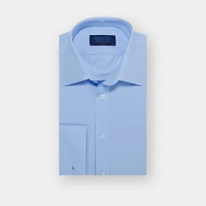 Classic Fit Plain Sky Blue Cotton Poplin Shirt with Classic Collar & Double Cuff