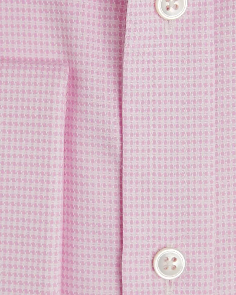 Contemporary Fit, Classic Collar, Double Cuff in Pink & White Houndstooth