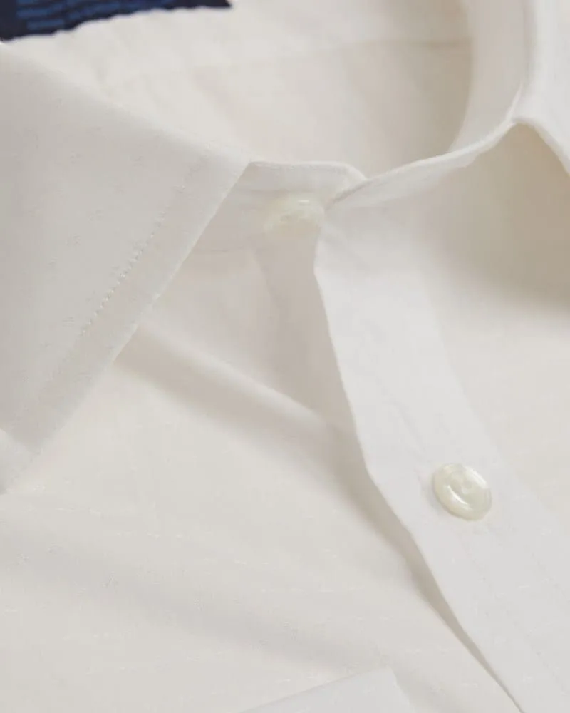 Contemporary Fit, Classic Collar, Two Button Cuff White on White With Cross Pattern Cotton