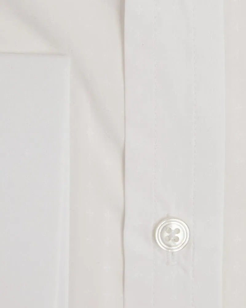 Contemporary Fit, Classic Collar, Two Button Cuff White on White With Cross Pattern Cotton