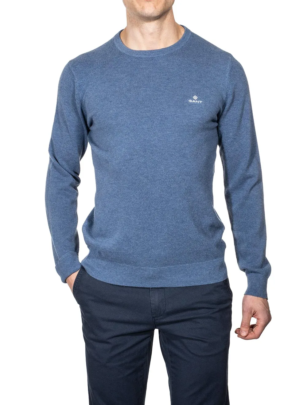 Cotton Piqu�� Crew Neck Sweater Denim Blue Mel