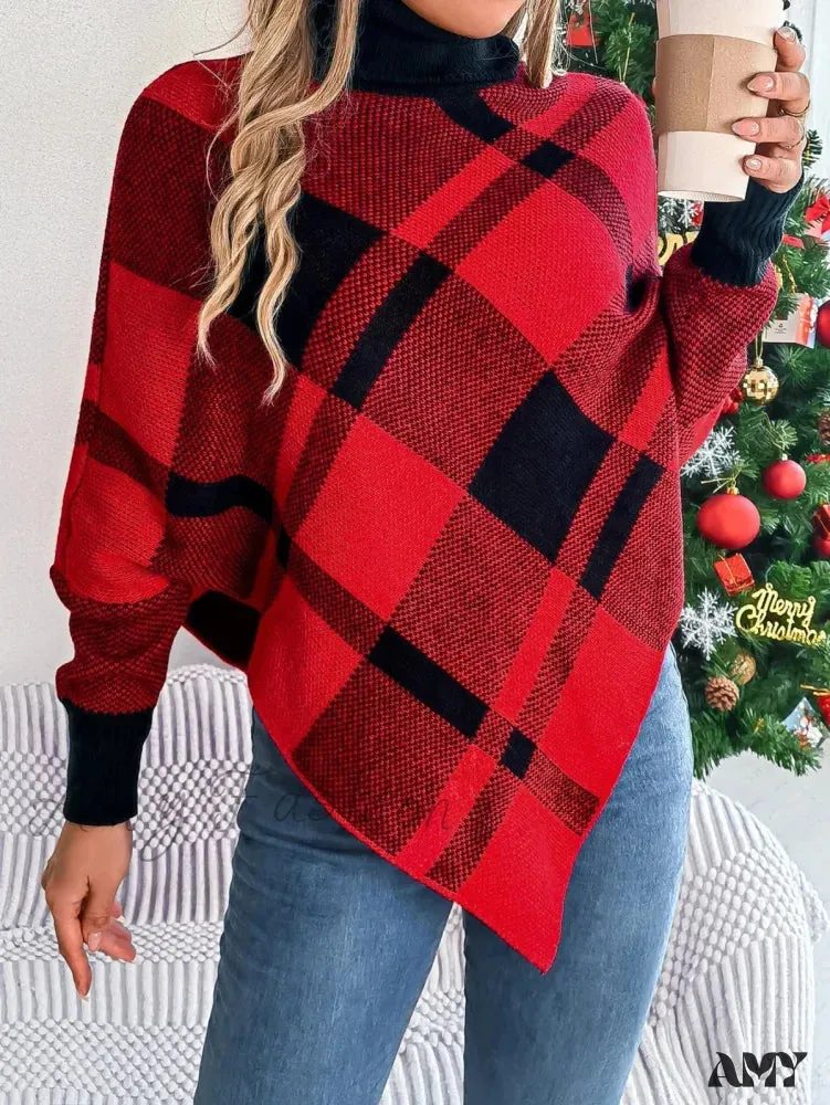 Elegant Casual Color Contrasting High Collar Long Sleeve Christmas Sweater