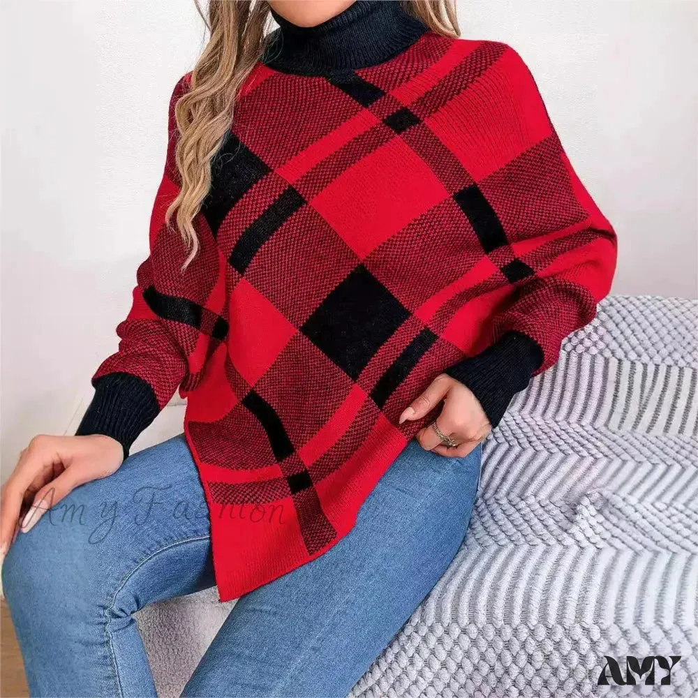 Elegant Casual Color Contrasting High Collar Long Sleeve Christmas Sweater