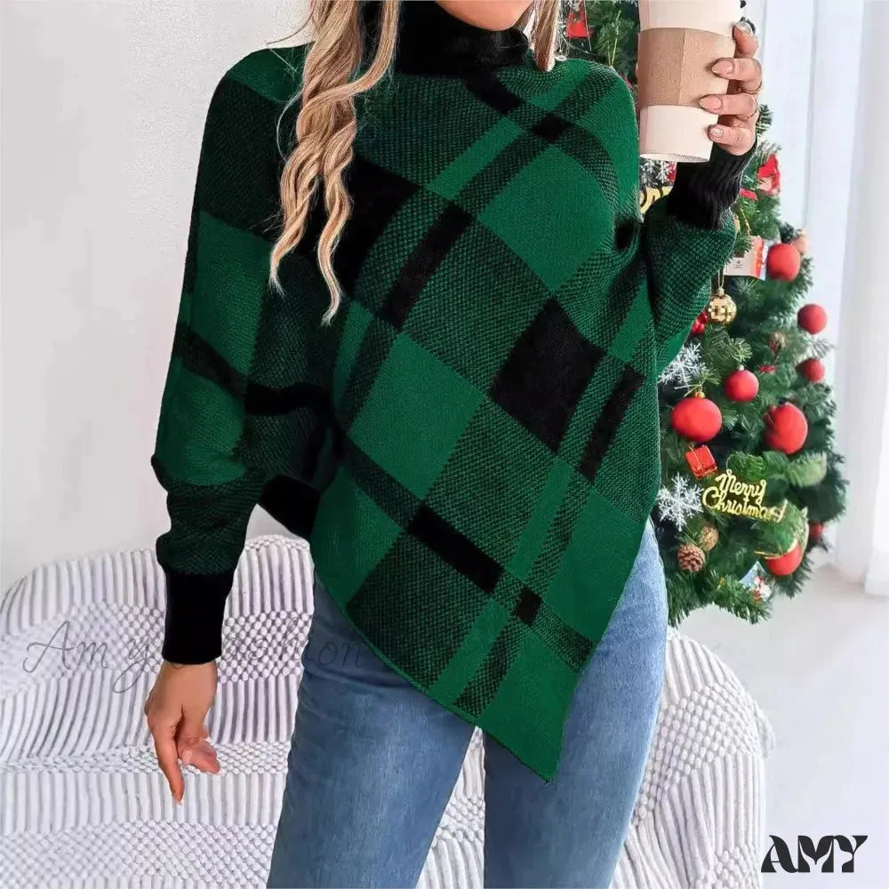 Elegant Casual Color Contrasting High Collar Long Sleeve Christmas Sweater