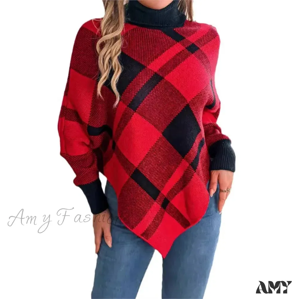 Elegant Casual Color Contrasting High Collar Long Sleeve Christmas Sweater