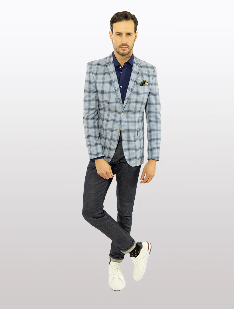 FUBU Light Blue with Dark Blue Windowpane Slim Fit Sport Jacket