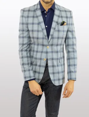 FUBU Light Blue with Dark Blue Windowpane Slim Fit Sport Jacket