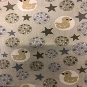 Gray Rubber Ducky Print Poly Cotton Fabric