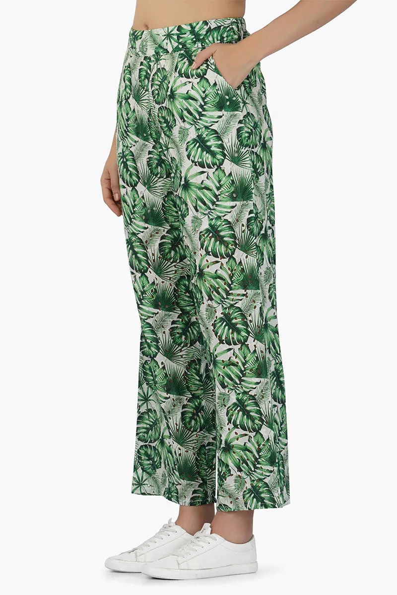 Green Palm Printed Pants