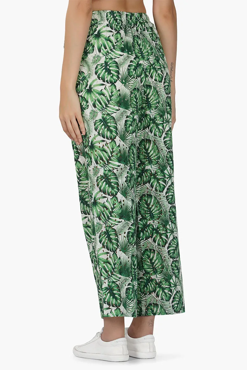 Green Palm Printed Pants