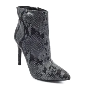 Grey Snake Stilleto Pointed Toe Ankle Boots