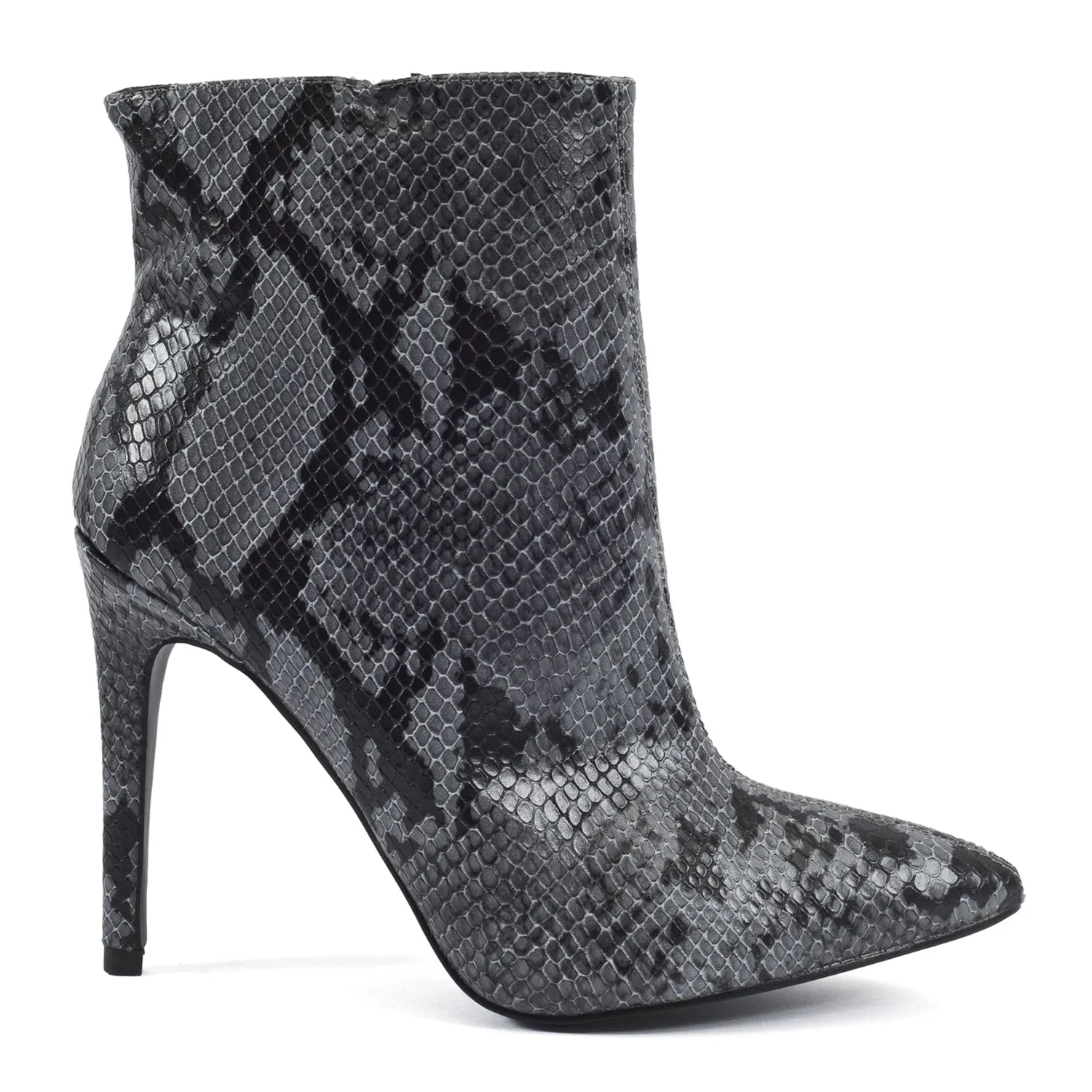 Grey Snake Stilleto Pointed Toe Ankle Boots