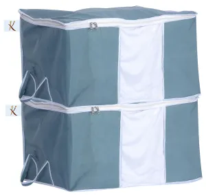 Kuber Industries 2 Piece Non Woven Under Bed Storage Organiser Set, Grey (VARUndb04)