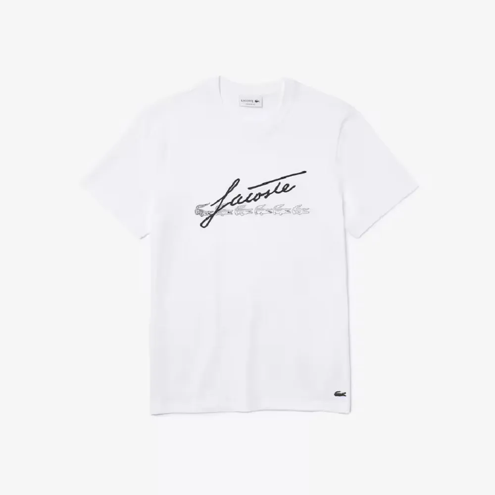 Lacoste Men's Signature And Crocodile Print Crew Neck Cotton T-Shirt