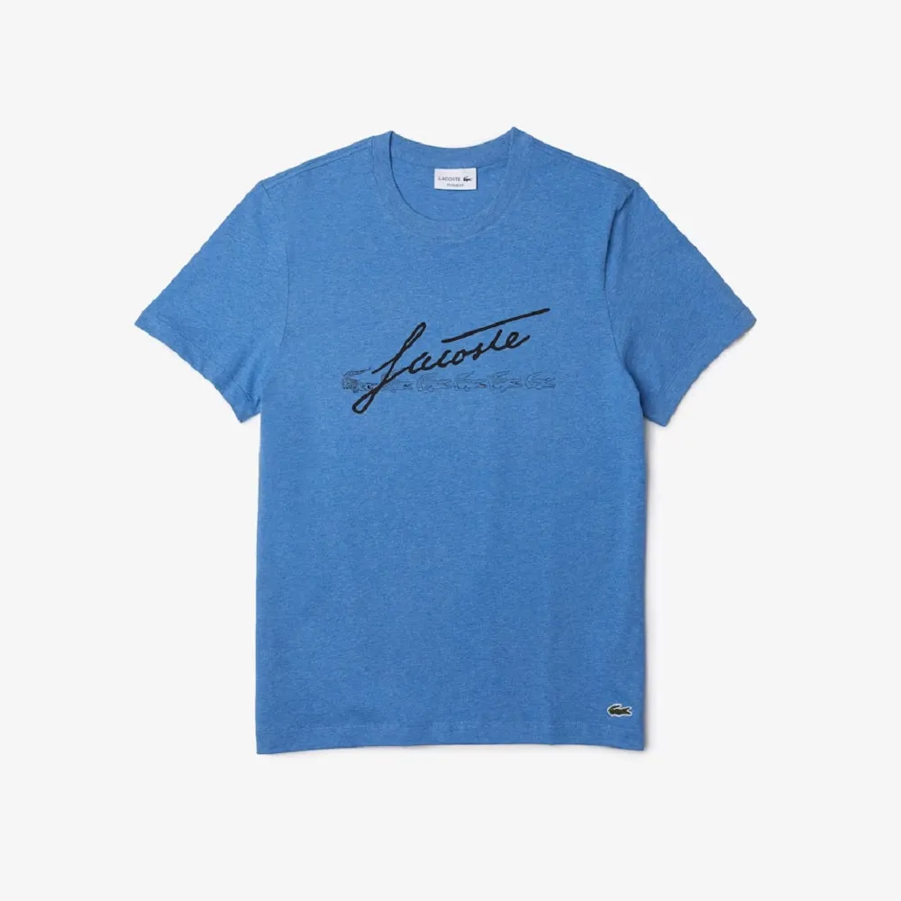 Lacoste Men's Signature And Crocodile Print Crew Neck Cotton T-Shirt