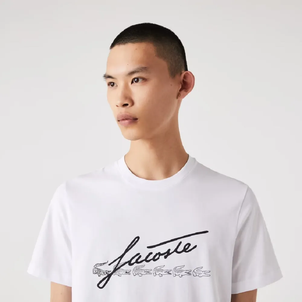 Lacoste Men's Signature And Crocodile Print Crew Neck Cotton T-Shirt