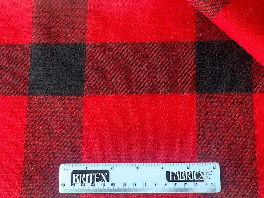 Large-Scale Red & Black Plaid Shetland-Style Wool Coating