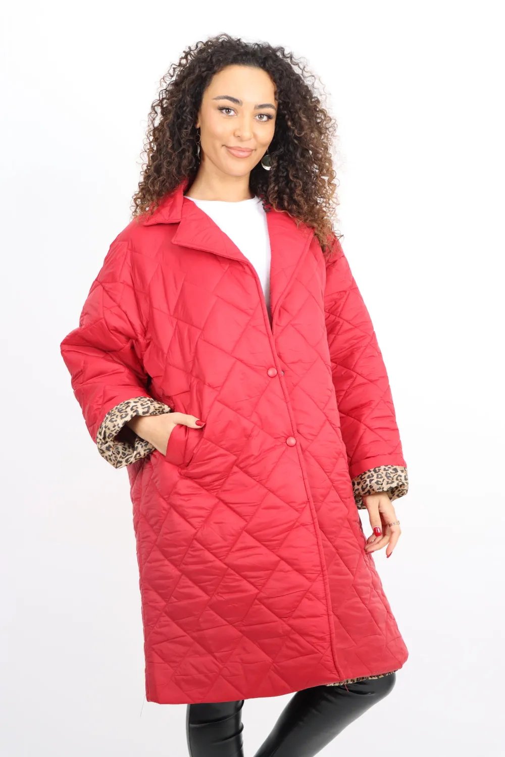 Leopard Lined Quilted Padded Longline Jacket