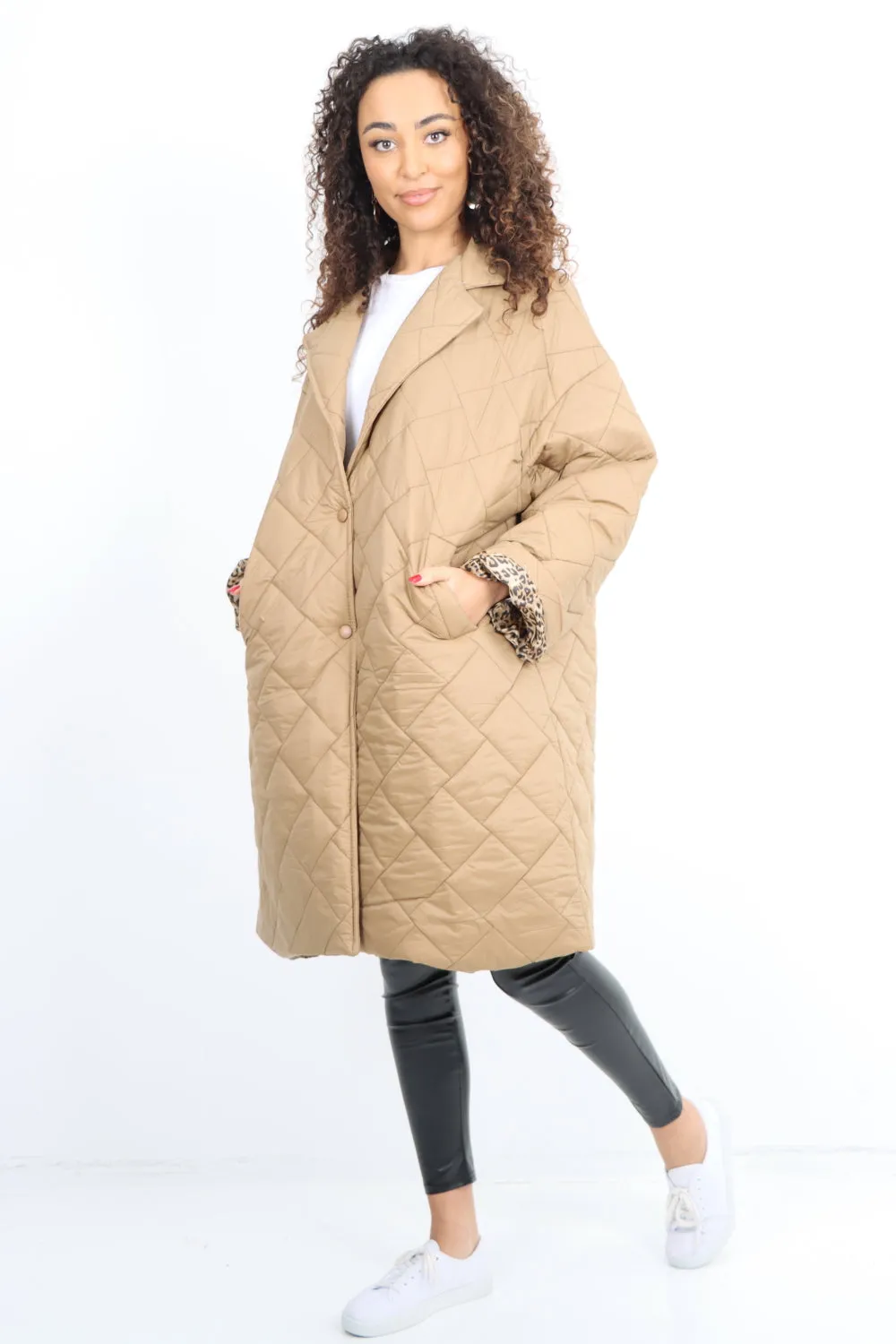 Leopard Lined Quilted Padded Longline Jacket