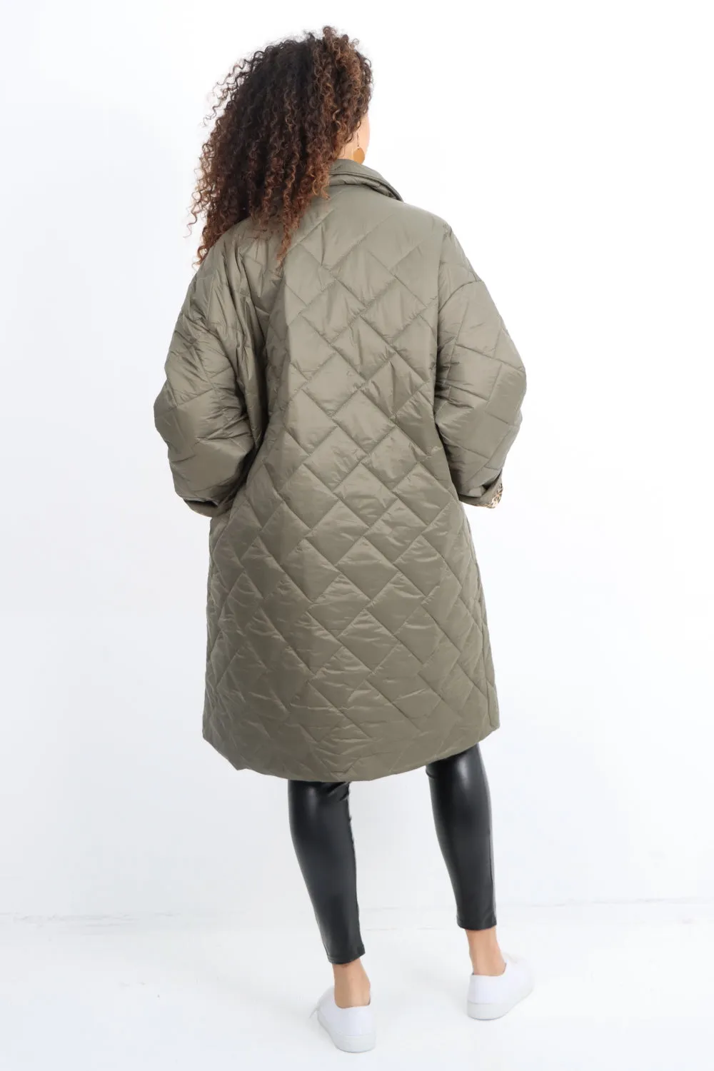 Leopard Lined Quilted Padded Longline Jacket