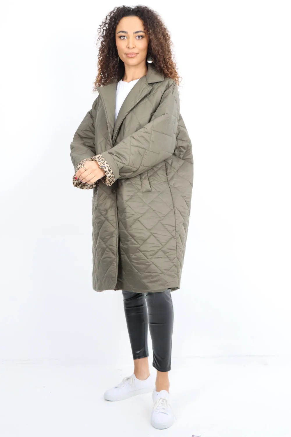 Leopard Lined Quilted Padded Longline Jacket