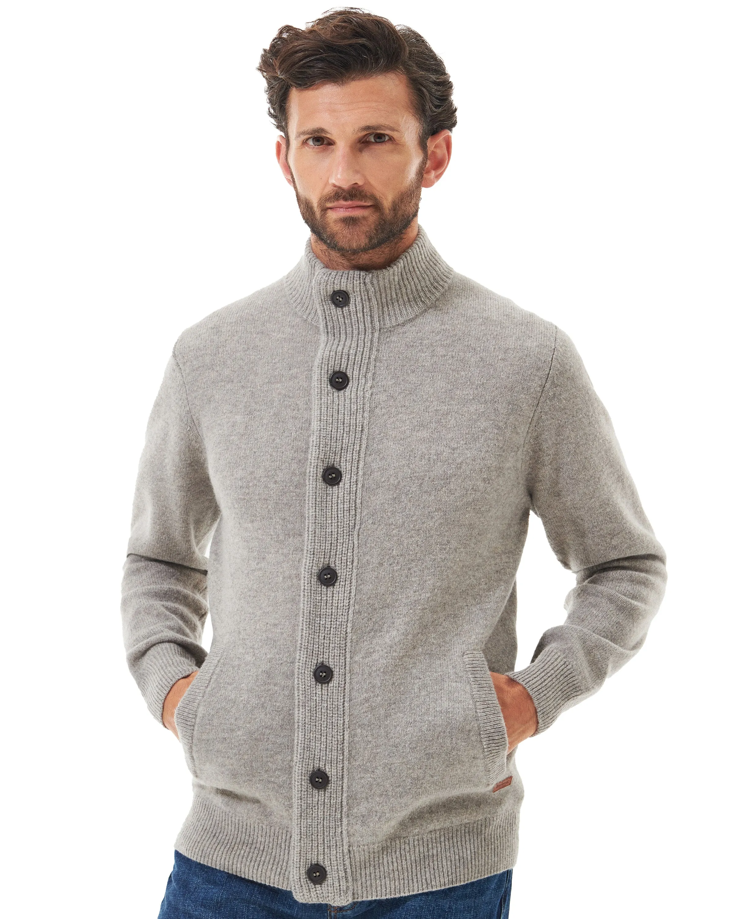 Maglione Barbour Cardigan Essential Patch Grigio Uomo