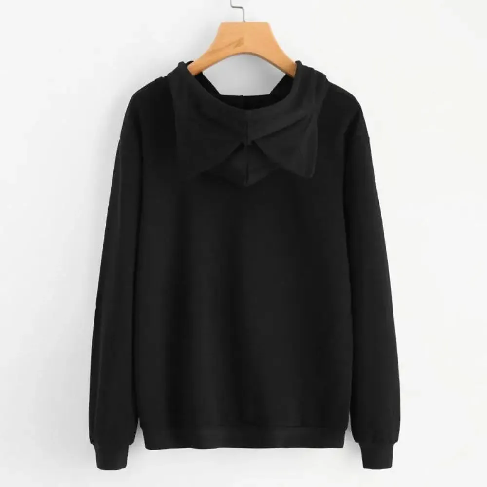 MALKEBE Women elegant temperament solid color loose fleece sweatshirt