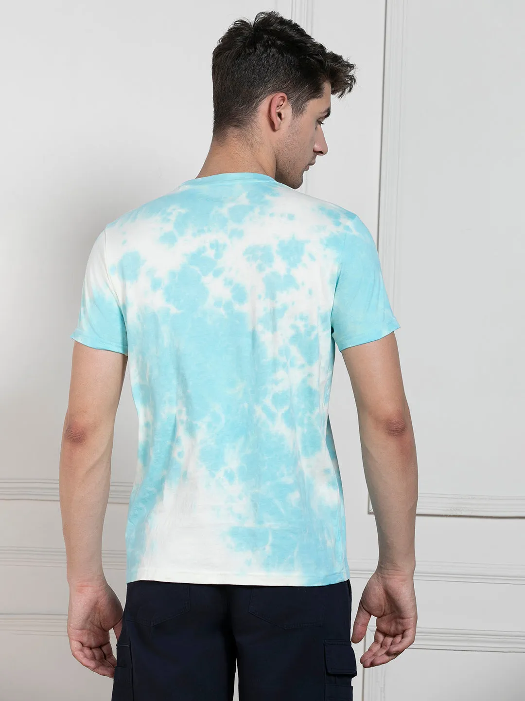 Men's Blue Round Neck Dyed Regular Fit T-Shirt