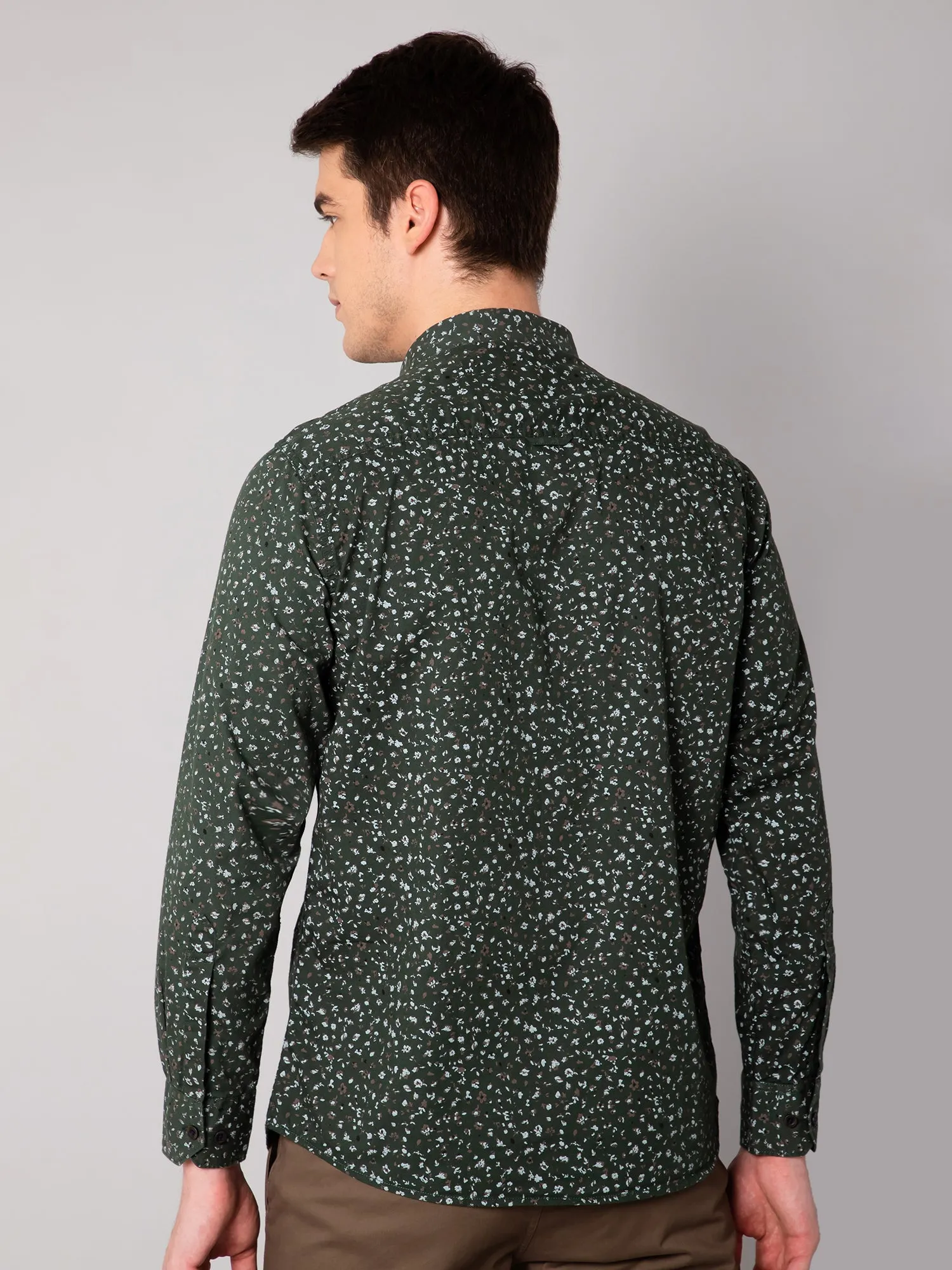 Men's Dark Green Casual Floral Print Full Sleeve Shirt