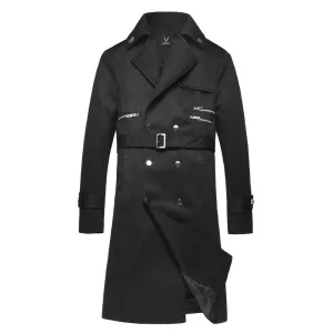 Men's Gothic Pure Color Large Lapel Long Coats With Belts