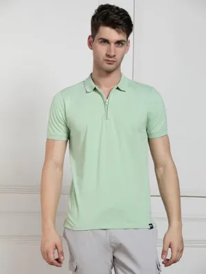 Men's Green Polo Collar Solid Regular Fit T-Shirt