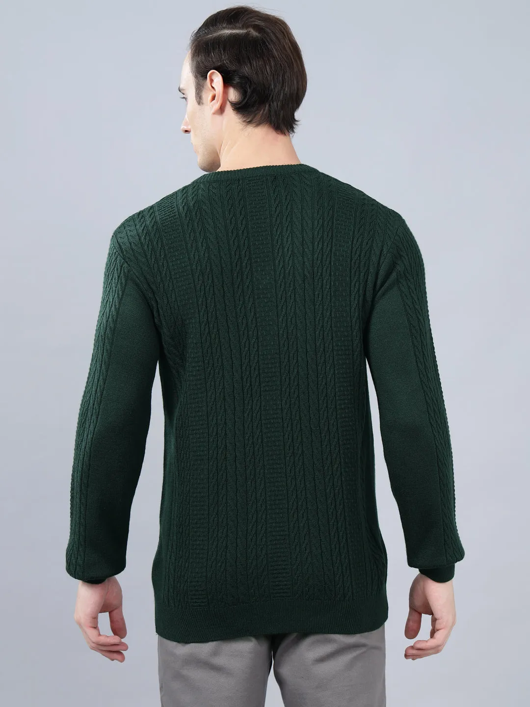 Men's Jacquard Dark Green Full Sleeve Sweater