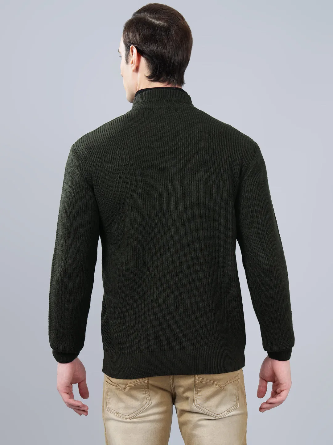 Men's Jacquard Olive Green Full Sleeve Sweater