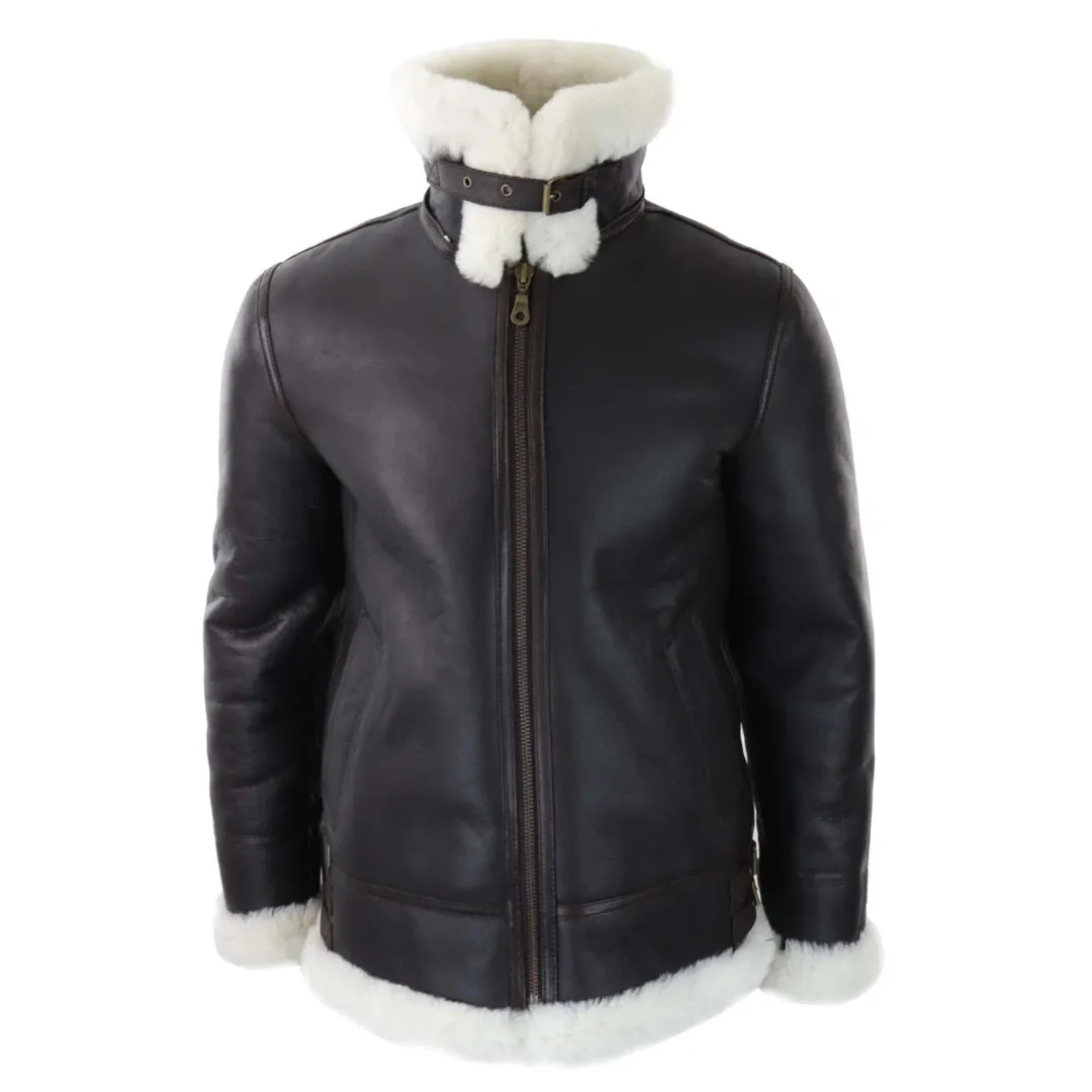 Men's Leather Sherling Sheepskin Hood Jacket Aviator Flying Pilot