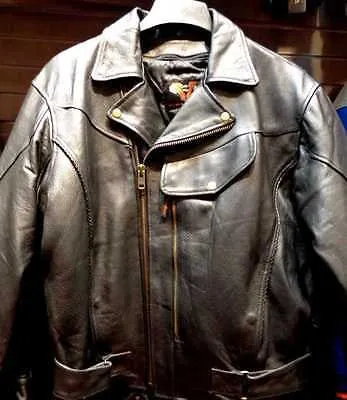 MEN'S MOTORCYCLE COW HIDE LEATHER JACKET WITH PISTOL PETE GUN POCKET WITH BRAID