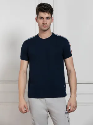 Men's Navy Round Neck Solid Regular Fit T-Shirt