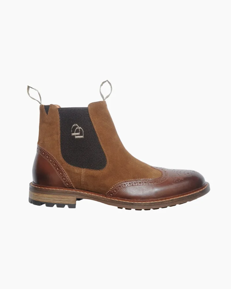 Men's Two Tone Brogue Boot | Brown Leather and Suede Combo