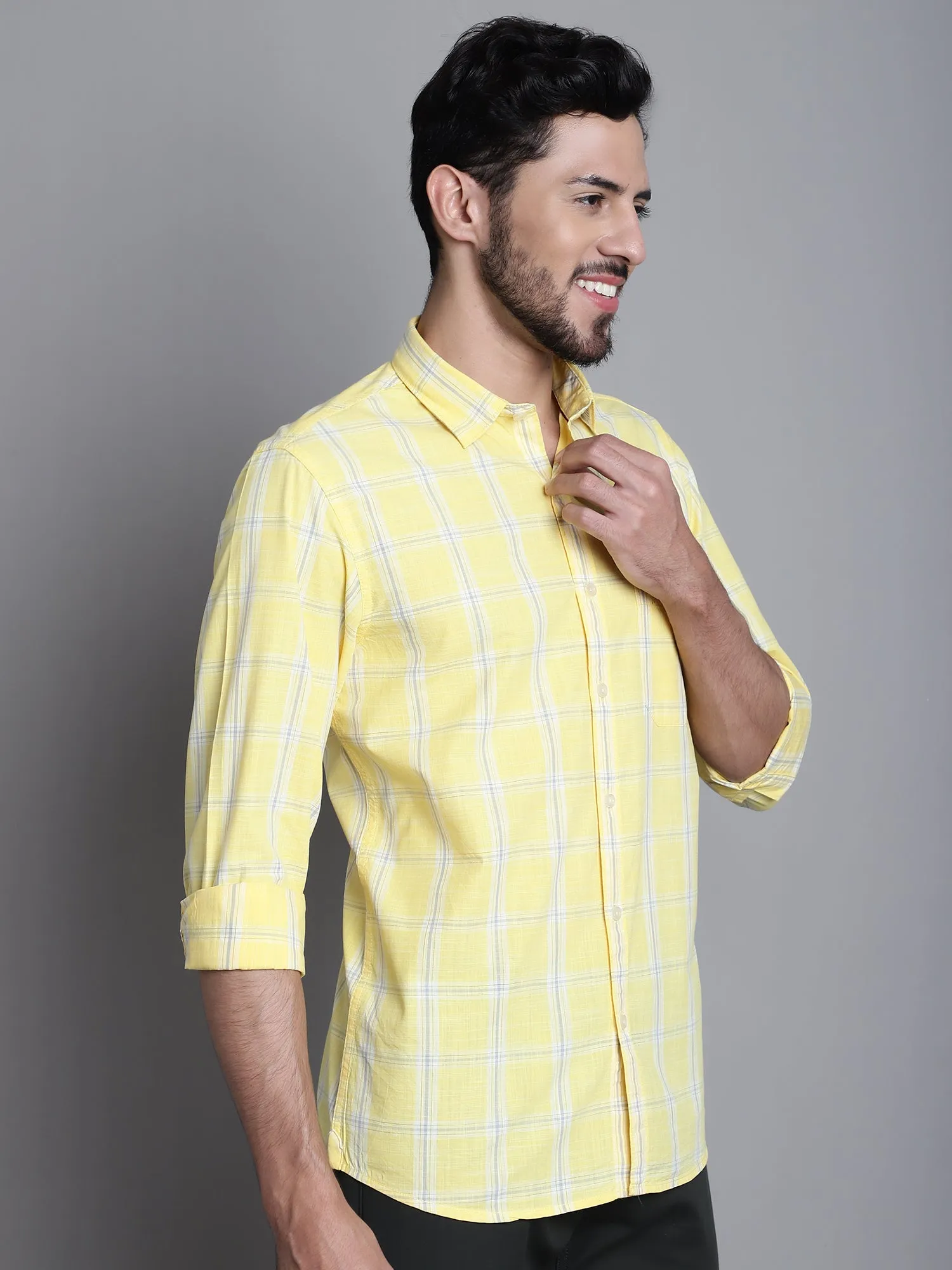 Men's Yellow Casual Medium Checks Full Sleeve Shirt