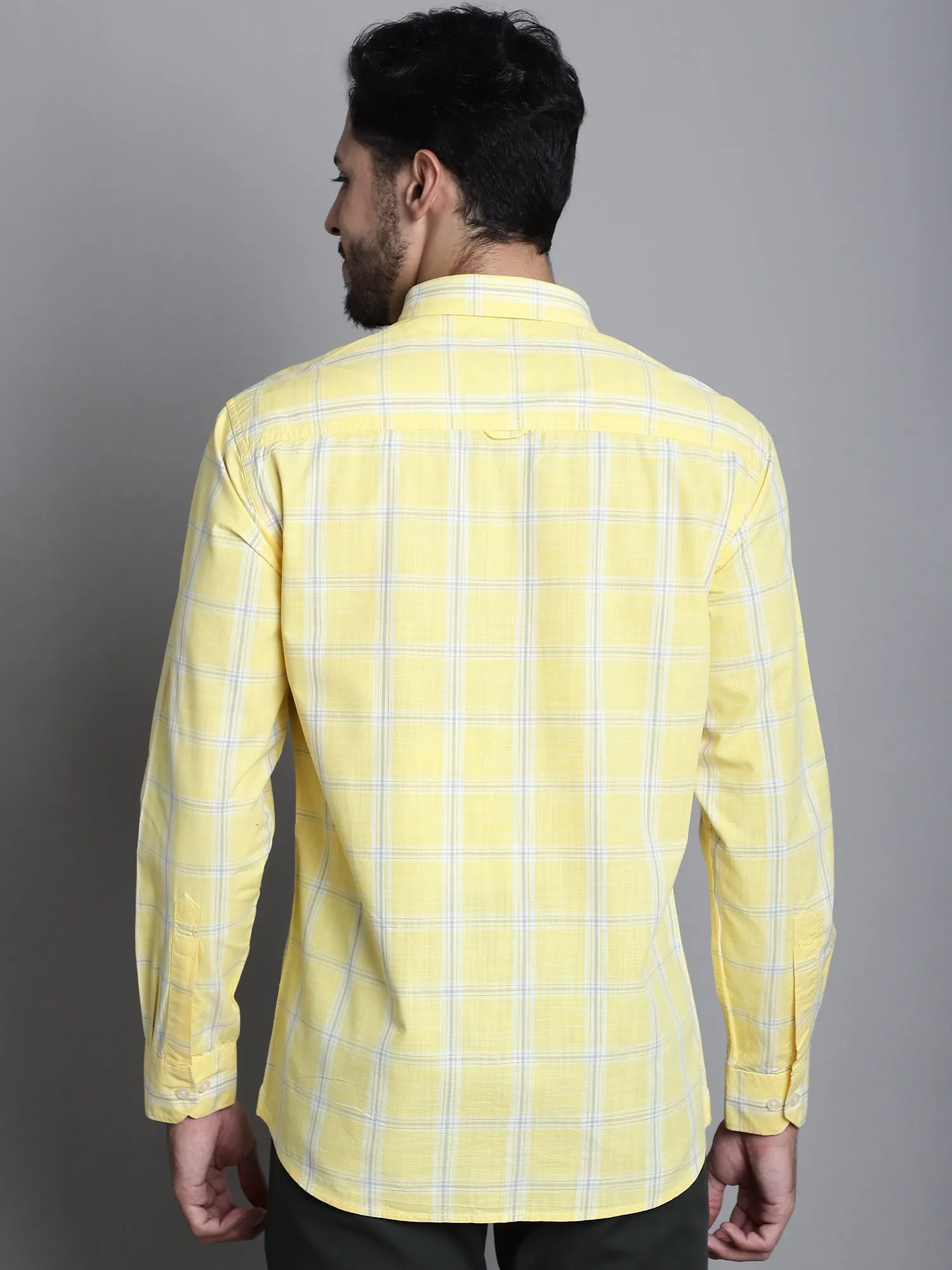 Men's Yellow Casual Medium Checks Full Sleeve Shirt