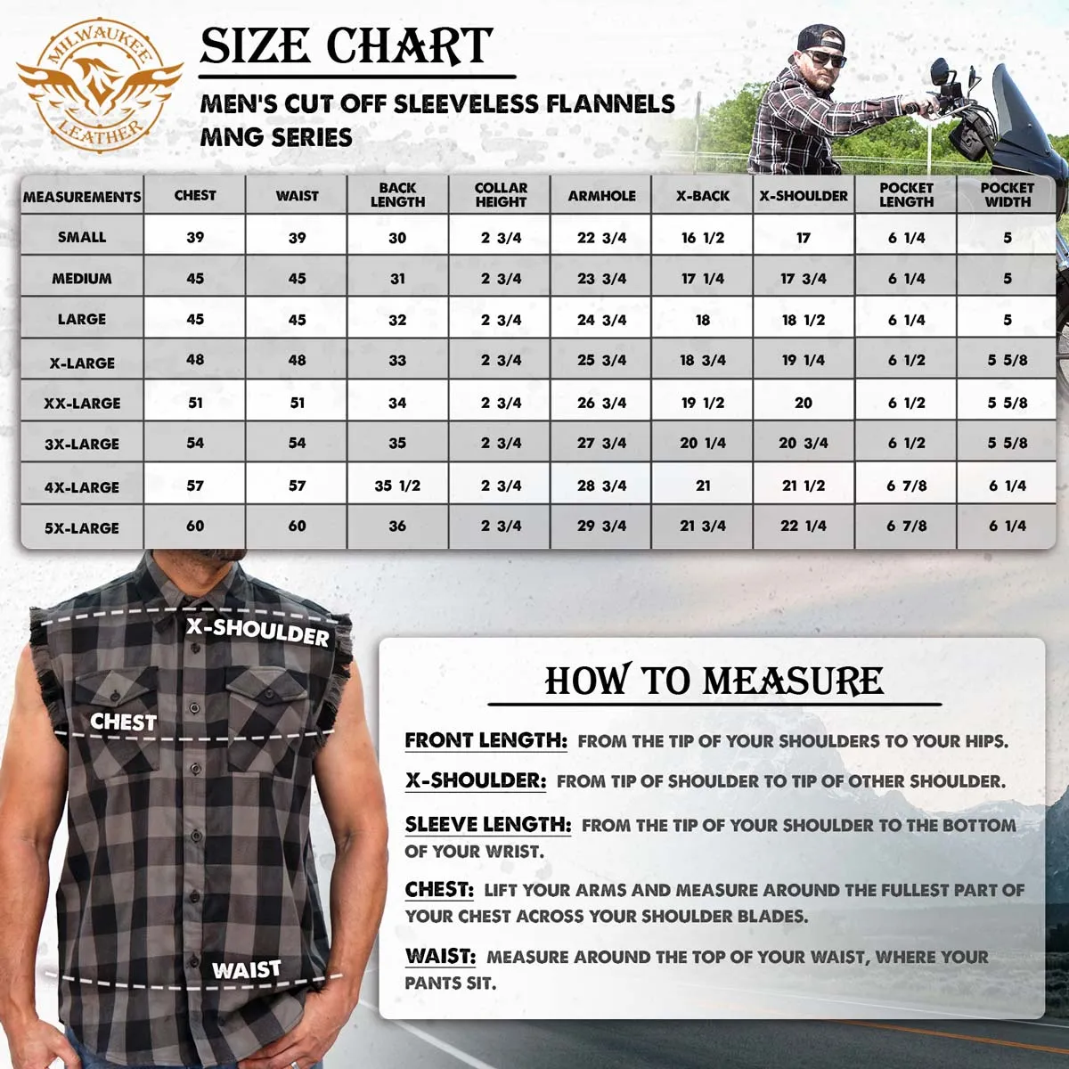 Milwaukee Leather MNG11690 Men’s Classic Black and White Button-Down Flannel Cut Off Frayed Sleeveless Casual Shirt