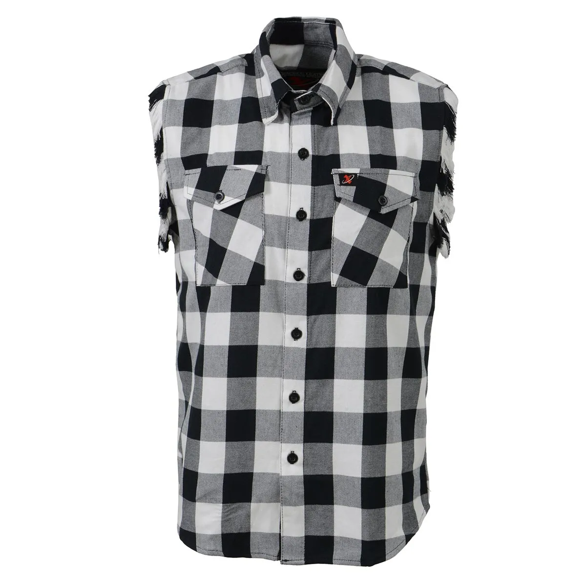 Milwaukee Leather MNG11690 Men’s Classic Black and White Button-Down Flannel Cut Off Frayed Sleeveless Casual Shirt