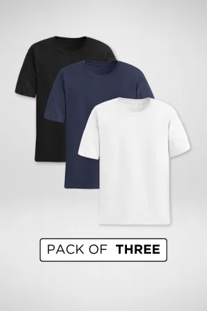 Pack Of 3 Plain T-shirts White Black and Navy Blue for Men